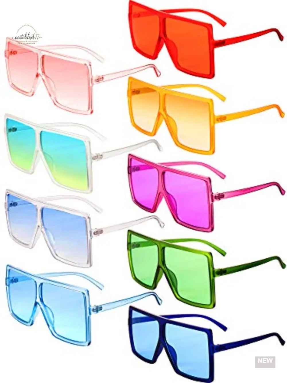 9 Pairs Oversized Square Sunglasses Flat Top Retro Fashion Shades